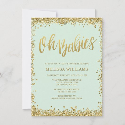 Oh Babies Mint Gold Glitter Baby shower Kaart (Voorkant)
