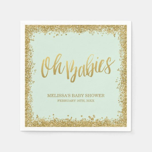 Oh Babies Mint Gold Glitter Baby shower Servet (Voorkant)