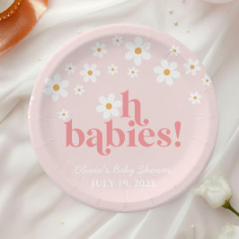oh babies Retro Daisy Roze boho Baby Shower Papieren Bordje