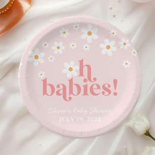 oh babies Retro Daisy Roze boho Baby Shower Papieren Bordje