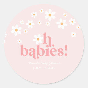 oh babies Retro Madeliefje Roze Baby Shower Ronde Sticker