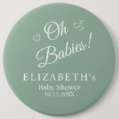 Oh Babies Sage Green Twin Baby Shower Button (Voorkant)