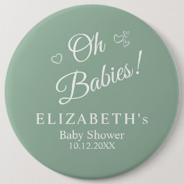 Oh Babies Sage Green Twin Baby Shower Button
