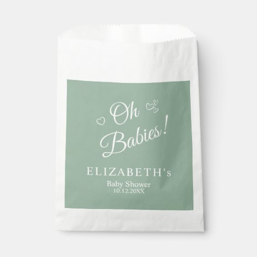 Oh Babies Sage Green Twin Baby Shower Favor Bags Bedankzakje (Voorkant)