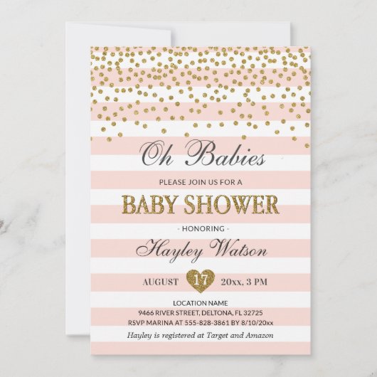 Oh Babies Tweeling Meisjes Roze Goud Baby Shower Kaart (Voorkant)