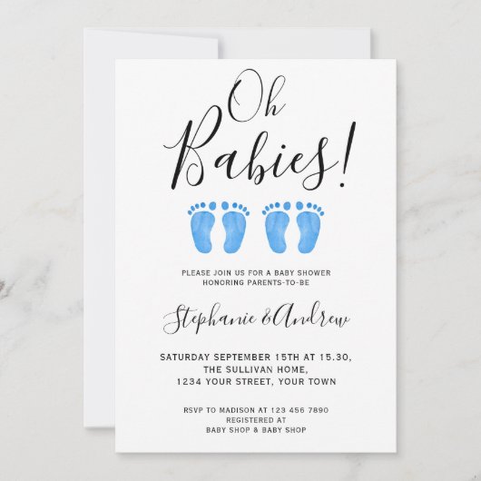 Oh Babies Twin Boys Couples Baby shower Uitnodigin Kaart (Voorkant)