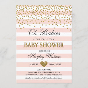 Oh Babies Twin Girls Blush Pink Gold Baby shower Kaart
