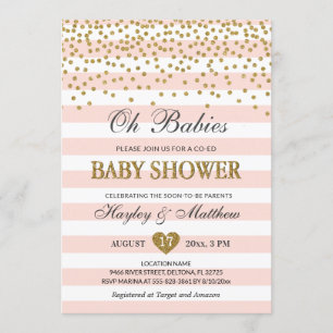 Oh Babies Twin Girls Co-ed Baby shower Blush Gold Kaart