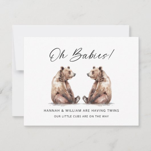 Oh Babies Twins Bear Cubs Pregnancy Announcement Kaart (Voorkant)