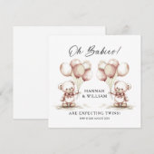 Oh Babies Twins Cute Watercolor Bears Baby Shower Aankondiging (Voorkant / Achterkant)