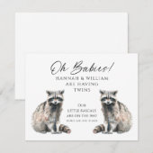 Oh Babies Twins On The Way Cute Raccoons Kaart (Voorkant / Achterkant)