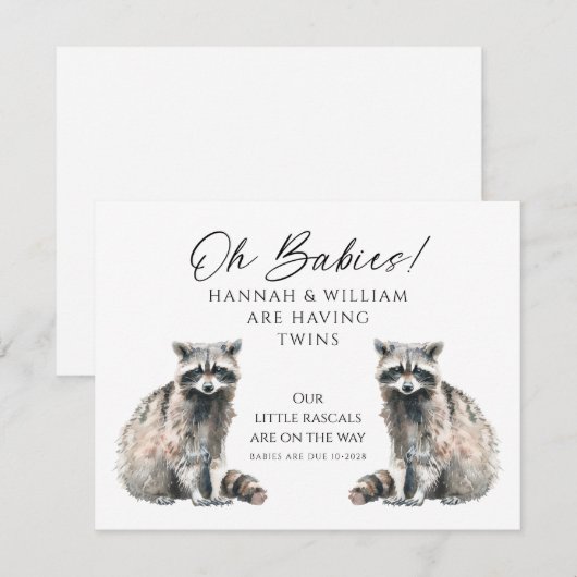 Oh Babies Twins On The Way Cute Raccoons Kaart (Voorkant / Achterkant)