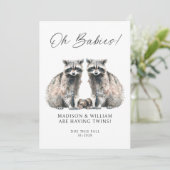 Oh Babies Twins On The Way Cute Twin Raccoons Kaart (Staand voorkant)