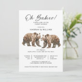 Oh Babies Twins Watercolor Bears Baby Shower Kaart (Staand voorkant)
