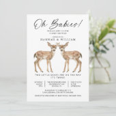 Oh Babies Twins Watercolor Deers Baby Shower Kaart (Staand voorkant)