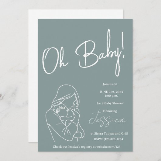 "Oh Baby!" 2024 baby shower Uitnodiging (Voorkant / Achterkant)