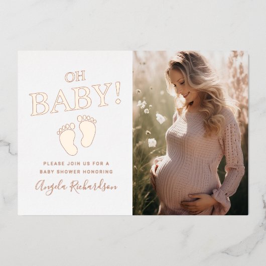 Oh Baby Aangepast foto-Baby shower Folie Uitnodiging (Voorkant)