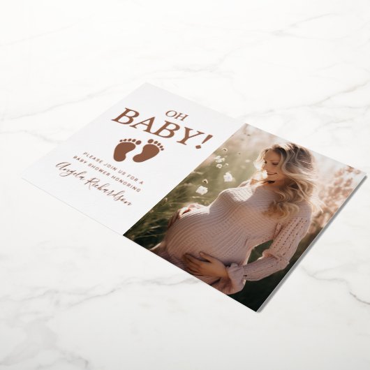Oh Baby Aangepast foto-Baby shower Folie Uitnodiging (Gedraaid)