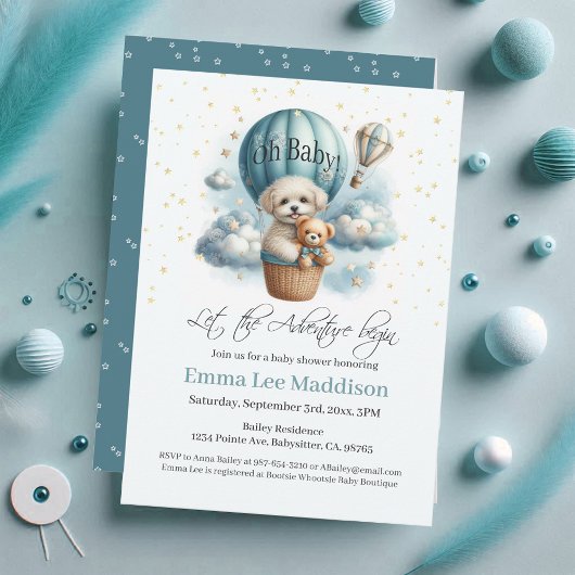 Oh Baby Adventure Begint Puppy In Hete Luchtballon Kaart