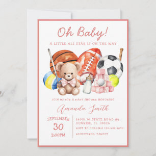 Oh Baby ALL STAR SPORT Baby Shower Uitnodiging