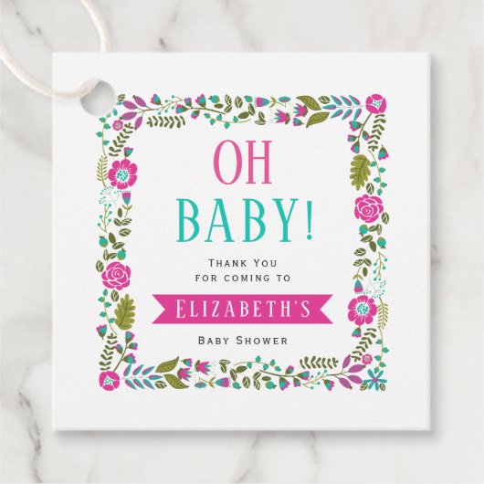 Oh Baby! Aqua, roze baby shower Dank u wel Bedankjes Labels (Voorkant)