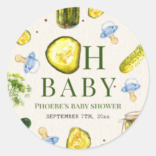 Oh Baby Augurken + Fopspenen Jongen Babyfeest Ronde Sticker
