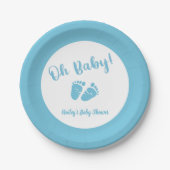 Oh Baby Baby Feet Blue Boy Baby shower Papieren Bordje (Voorkant)
