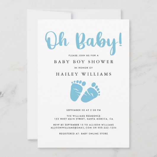 Oh Baby | Baby Feet Boy Blauw Baby shower Kaart (Voorkant)