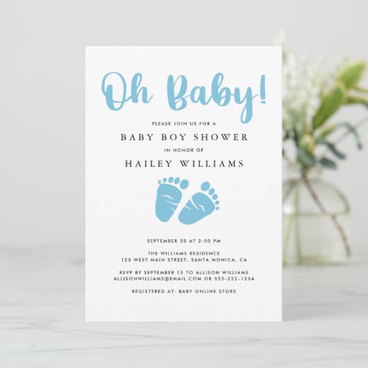 Oh Baby | Baby Feet Boy Blauw Baby shower Kaart (Staand voorkant)