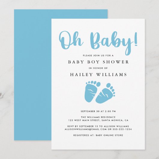 Oh Baby | Baby Feet Boy Blauw Baby shower Kaart (Voorkant / Achterkant)