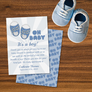 Oh Baby Baby Shoes Dusty Blue Boy Baby shower Bedankkaart
