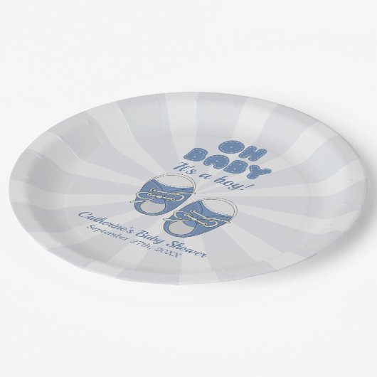 Oh Baby | Baby Shoes Dusty Blue Boy Baby shower Papieren Bordje (Gekanteld)