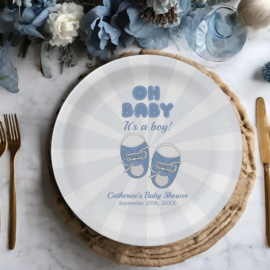 Oh Baby | Baby Shoes Dusty Blue Boy Baby shower Papieren Bordje