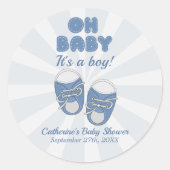 Oh Baby | Baby Shoes Dusty Blue Boy Baby shower Ronde Sticker (Voorkant)