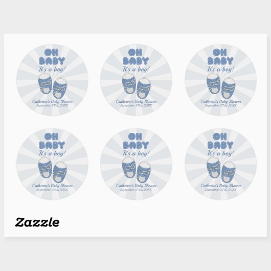Oh Baby | Baby Shoes Dusty Blue Boy Baby shower Ronde Sticker (Vel)