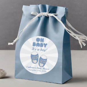 Oh Baby   Baby Shoes Dusty Blue Boy Baby shower Ronde Sticker