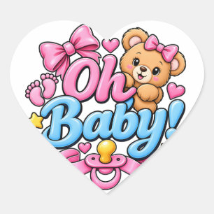 Oh Baby! Baby Shower Feestelijke Vormgeving Hart Sticker
