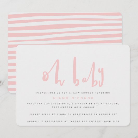 Oh baby, baby shower feestuitnodiging kaart (Voorkant / Achterkant)