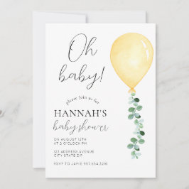 Oh Baby, Baby shower Invitation, Yellow Balloon Kaart