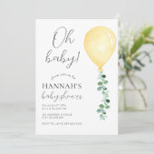 Oh Baby, Baby shower Invitation, Yellow Balloon Kaart (Staand voorkant)