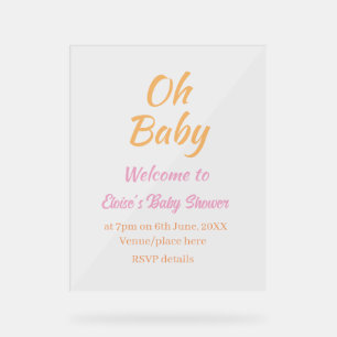 OH BABY BABY SHOWER ORANJE PAARS EENVOUDIG MINIMAA ACRYL BORD