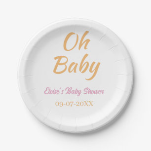 OH BABY BABY SHOWER ORANJE PURPER EENVOUDIG MINIMA PAPIEREN BORDJE