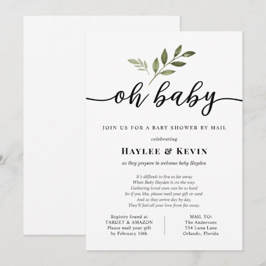 "Oh Baby" Baby shower per post Kaart (Voorkant / Achterkant)