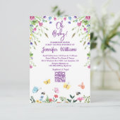 Oh baby, baby shower QR Code Bloemen paarse Kaart (Staand voorkant)
