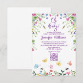 Oh baby, baby shower QR Code Bloemen paarse Kaart (Voorkant / Achterkant)
