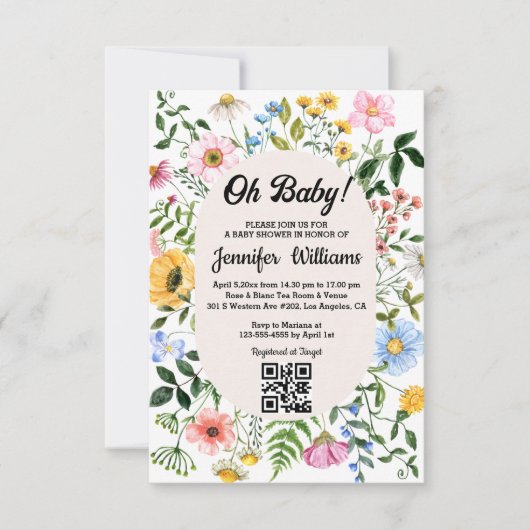 Oh baby, baby shower QR code Bloemen Wildbloemen Kaart (Voorkant)