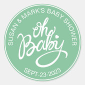 Oh Baby Baby shower Sticker - Groen (Voorkant)