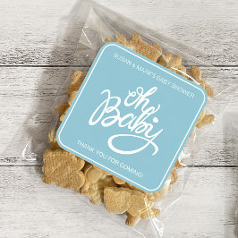 Oh Baby Baby shower Vierkante Sticker - Blauw