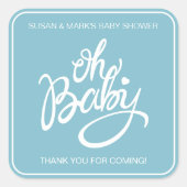 Oh Baby Baby shower Vierkante Sticker - Blauw (Voorkant)