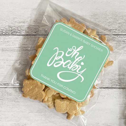 Oh Baby Baby shower Vierkante Sticker - Groen